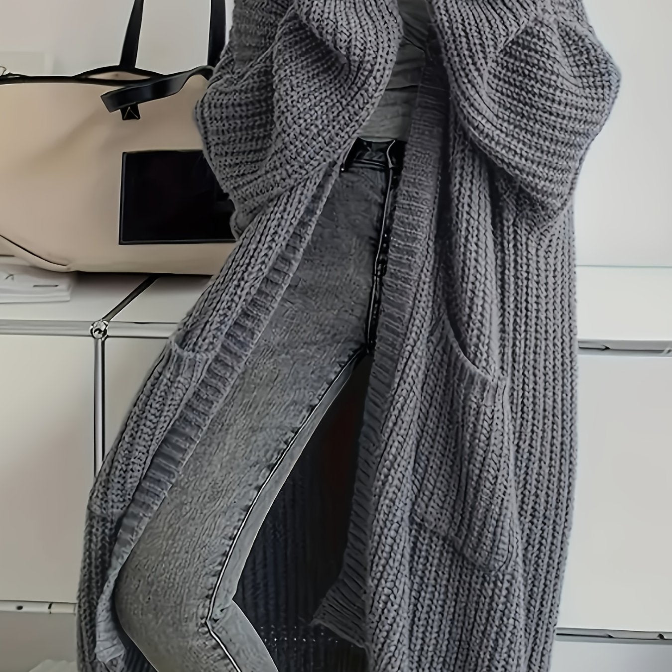 Myvessa | Lang gebreid vest voor dames – open voorkant, oversized, casual trui voor herfst en winter