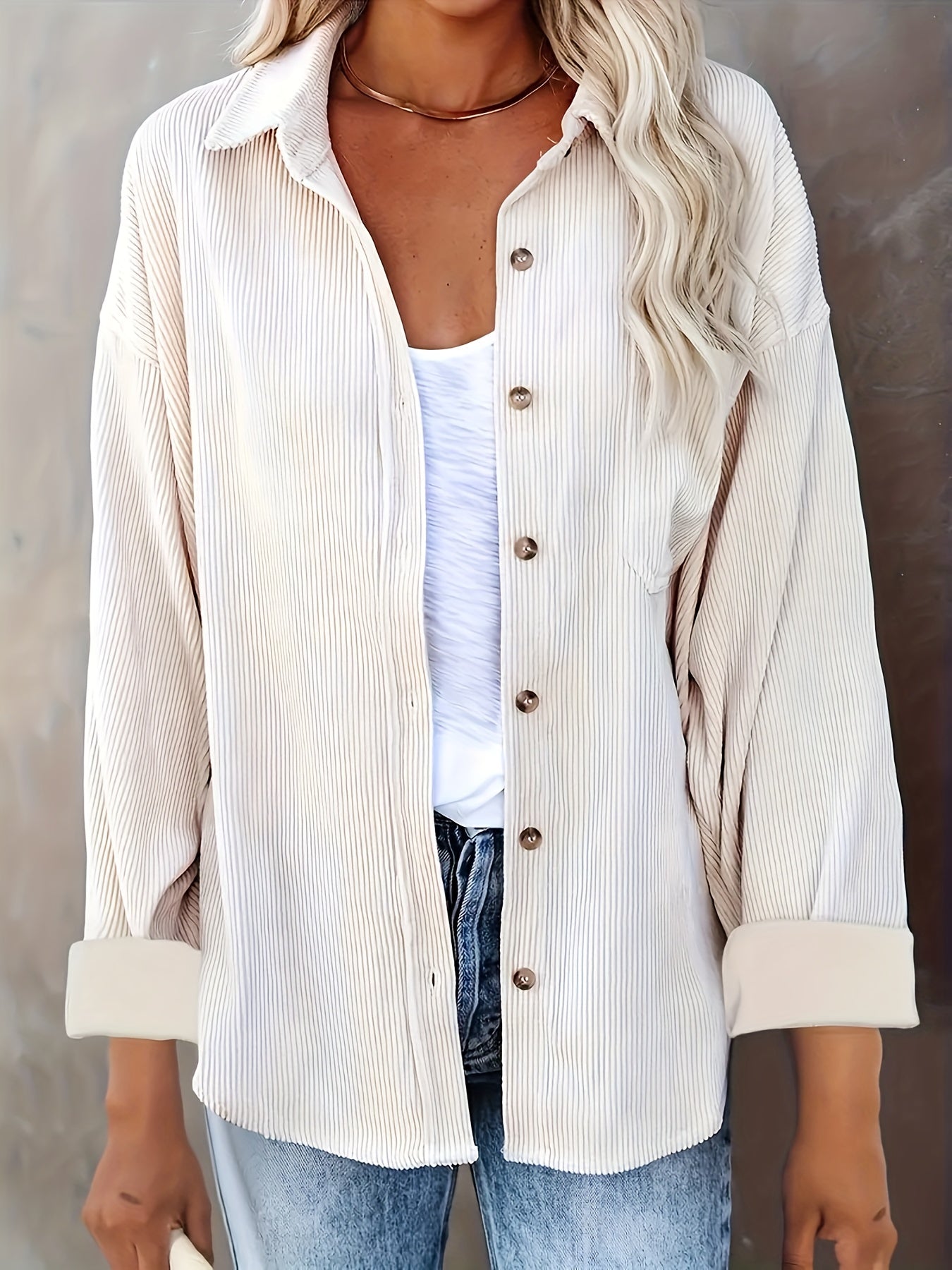 Mabeline | Chemise boutonnée en velours côtelé pour femme - Chemise décontractée à manches longues