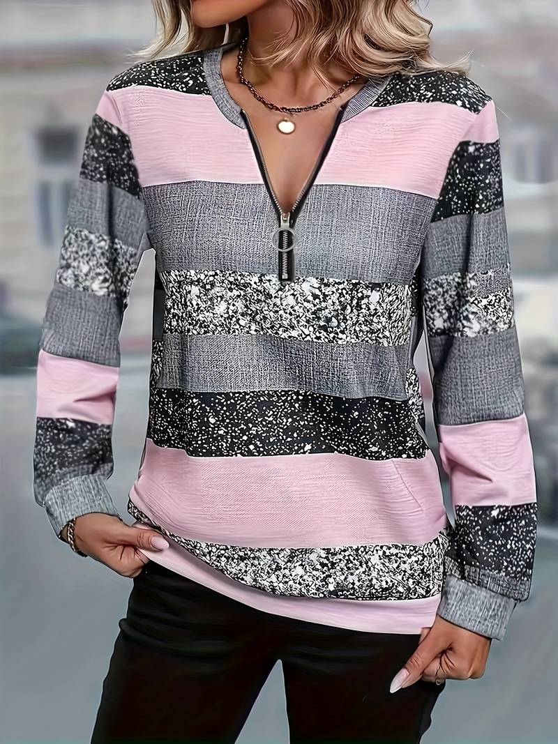 Elske | Gestreepte trui met halve rits voor dames – Casual gebreide pullover voor dagelijks gebruik