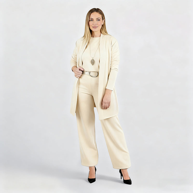 Darenna | Elegante 3-delige set voor dames – lang vest, top en broek voor casual en zakelijke gelegenheden
