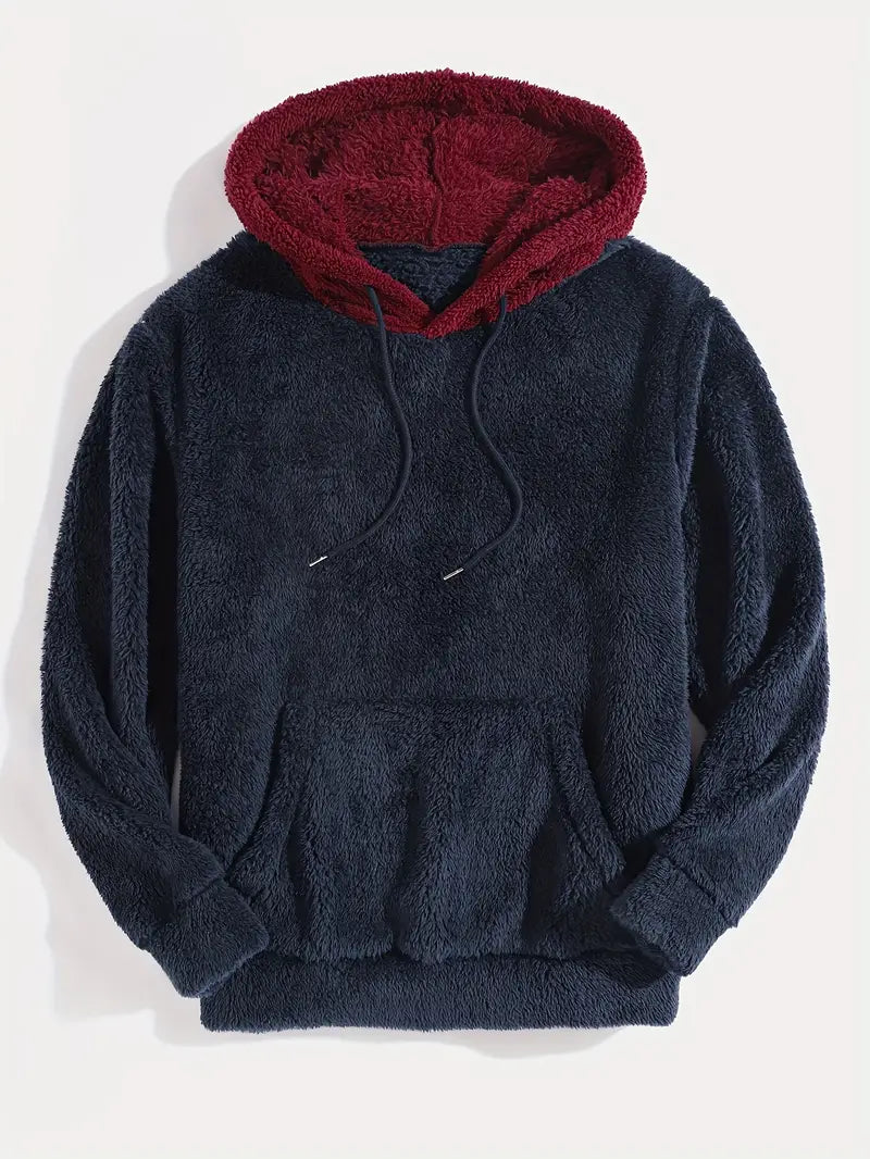 Nabil | Kleurblok Teddy Hoodie voor Heren - Stijlvolle en Warme Winter Hoodie, Zacht & Comfortabel