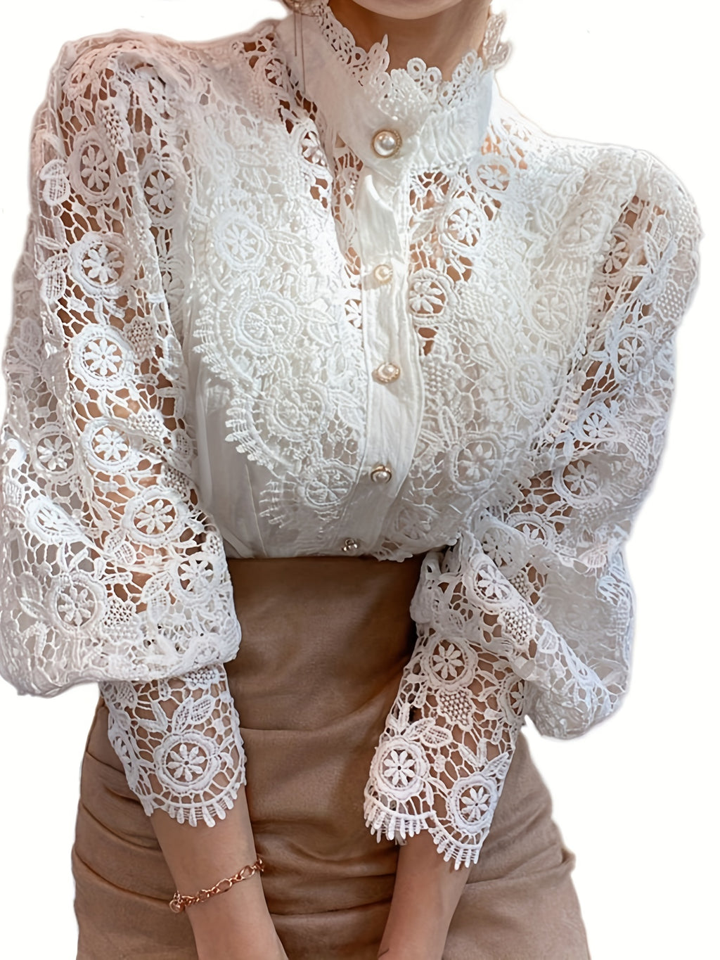 Lalique | Victorian Lace Women's Blouse with Pearl Button and Long Sleeves