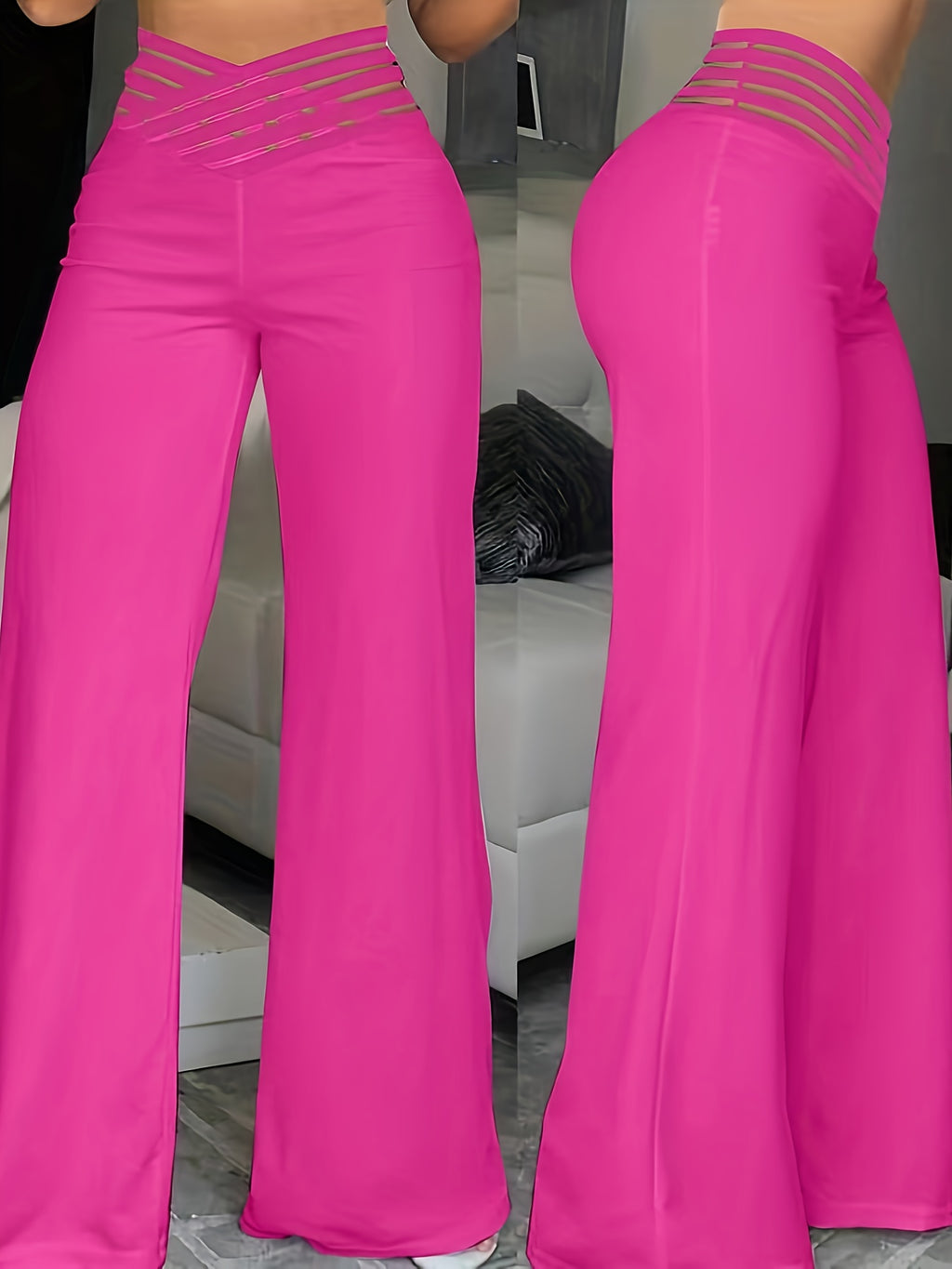 Syrene | Hoge taille broek met wijde pijpen voor dames – Elegant kruisdetail, rekbaar, comfortabel