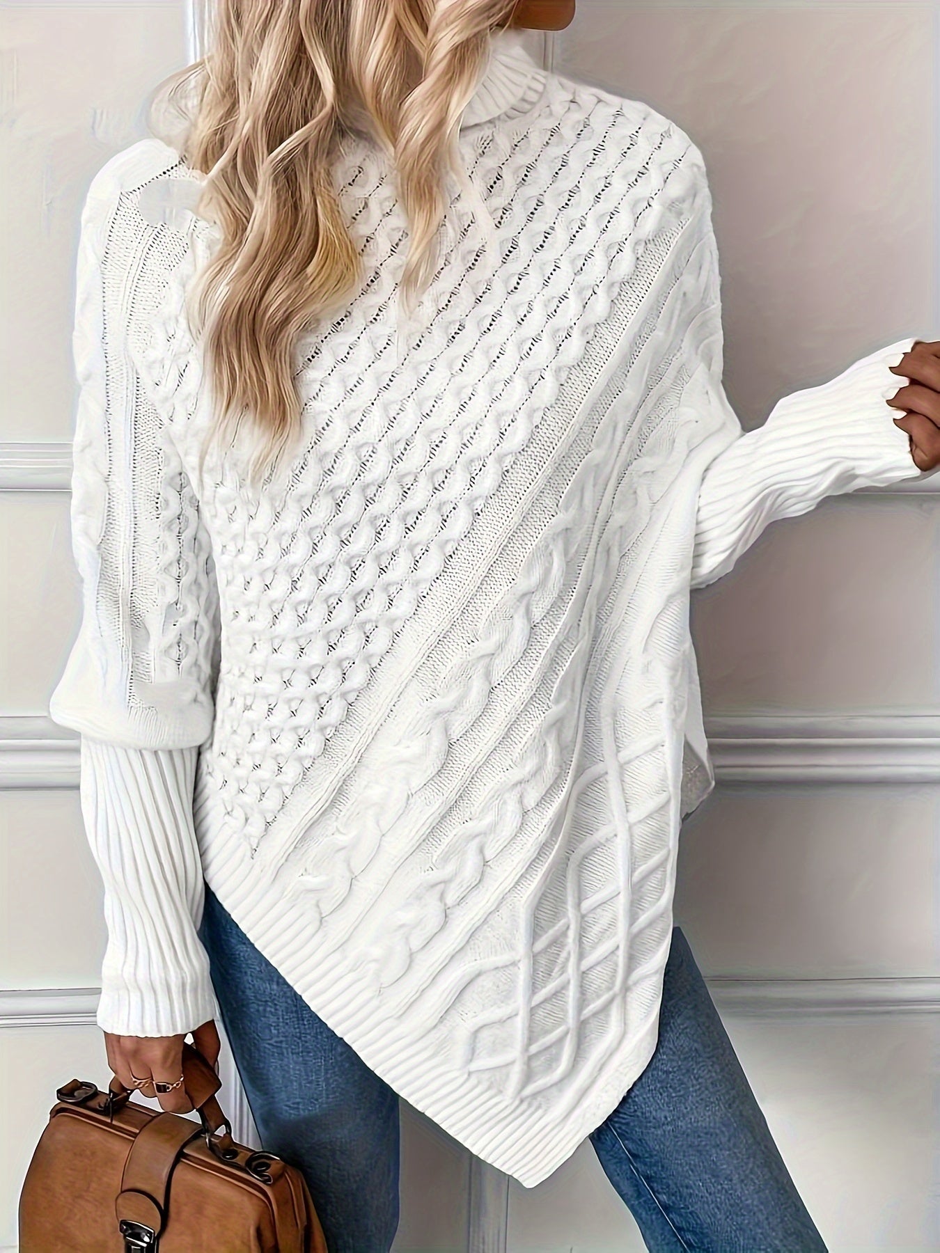 Fariah | Damestrui met col en vleermuismouwen, asymmetrische zoom, elegant kabelgebrei