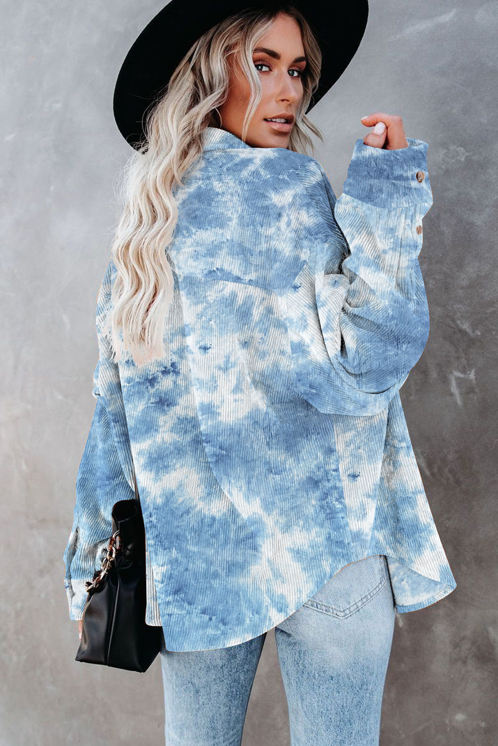 Delyra | Women's tie-dye corduroy shirt - Oversized, Long sleeves, Button closure - casual top