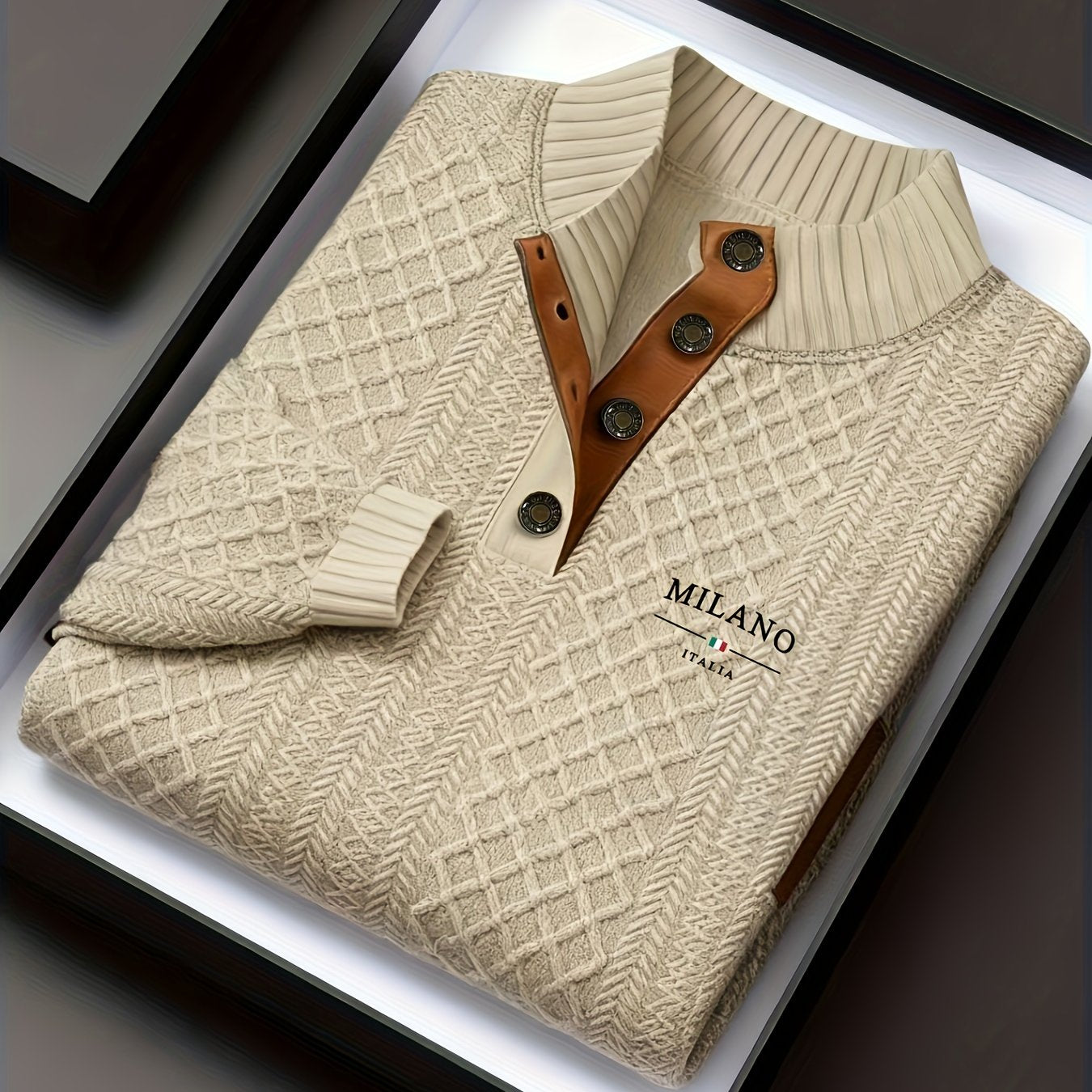 Denric | Standkraag jacquard gebreide trui, gestructureerde pullover voor herfst- en winterkleding, warme outdoor trui