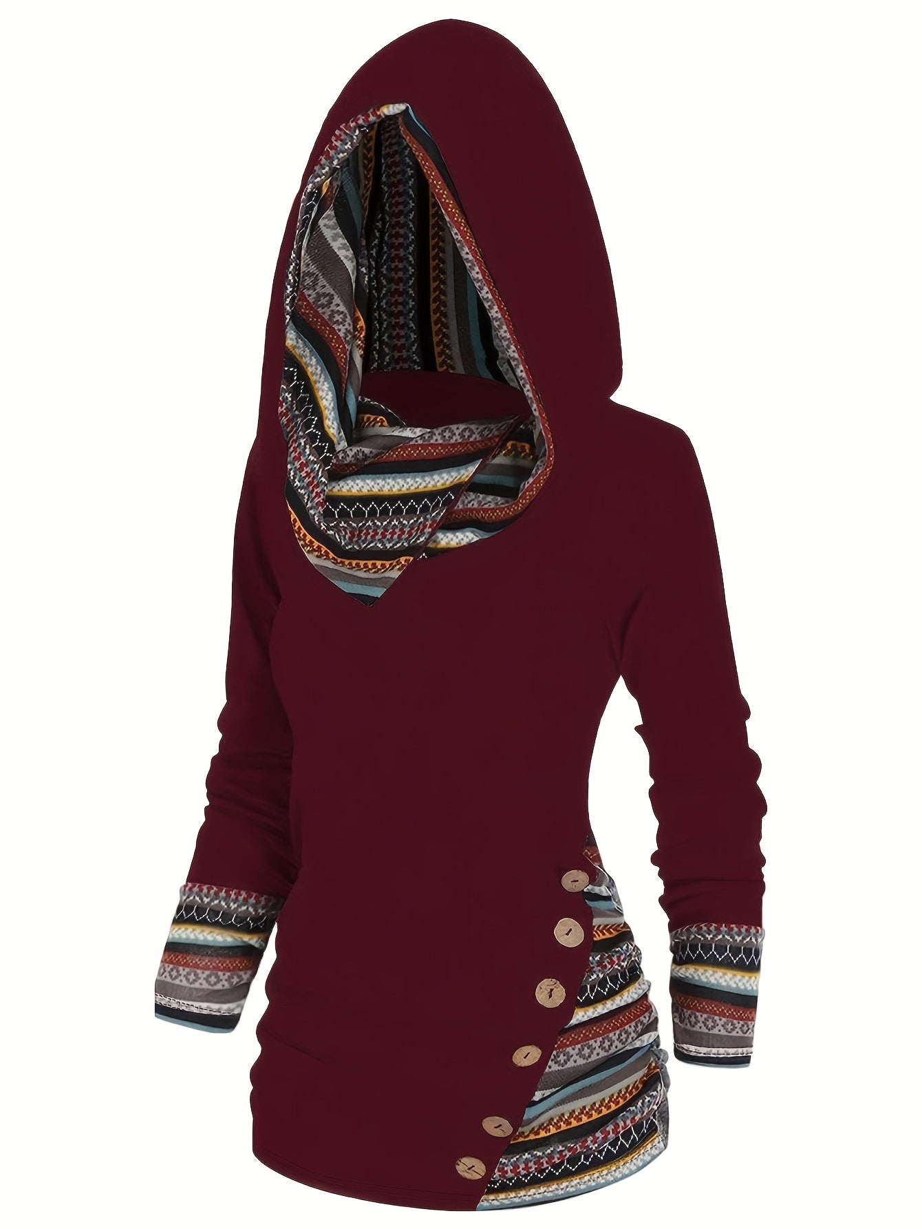 Hannelore | Hoodie with button detailing and stripe pattern - Casual Long-Sleeved Pullover
