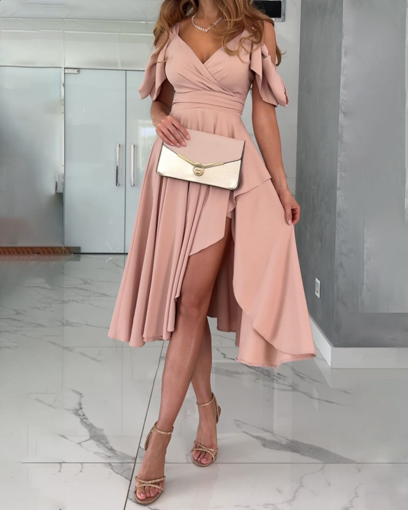 Meera | Elegante V-hals Onregelmatige Hemd Feestjurk