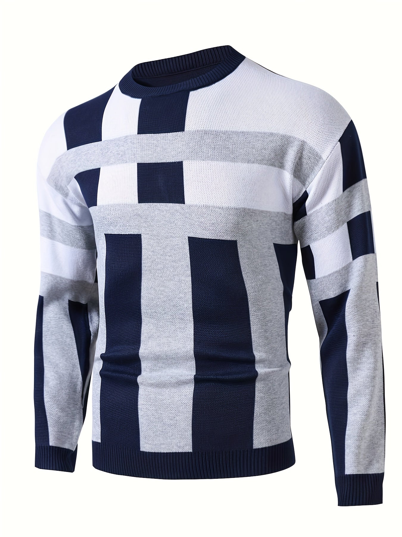 Emrys | Trui met ronde hals en kleurblok voor heren - Trendy thermische trui voor de winter met lijnenpatroon