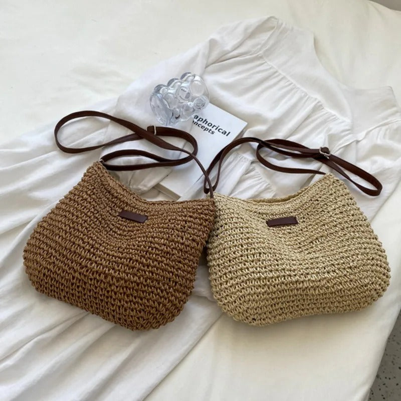 Sazza | Boho Stro Kruistas - Geweven Rotan Schoudertas