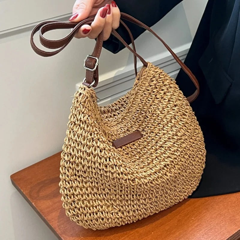 Sazza | Boho Stro Kruistas - Geweven Rotan Schoudertas