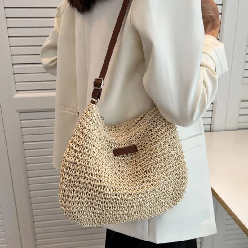 Sazza | Boho Stro Kruistas - Geweven Rotan Schoudertas