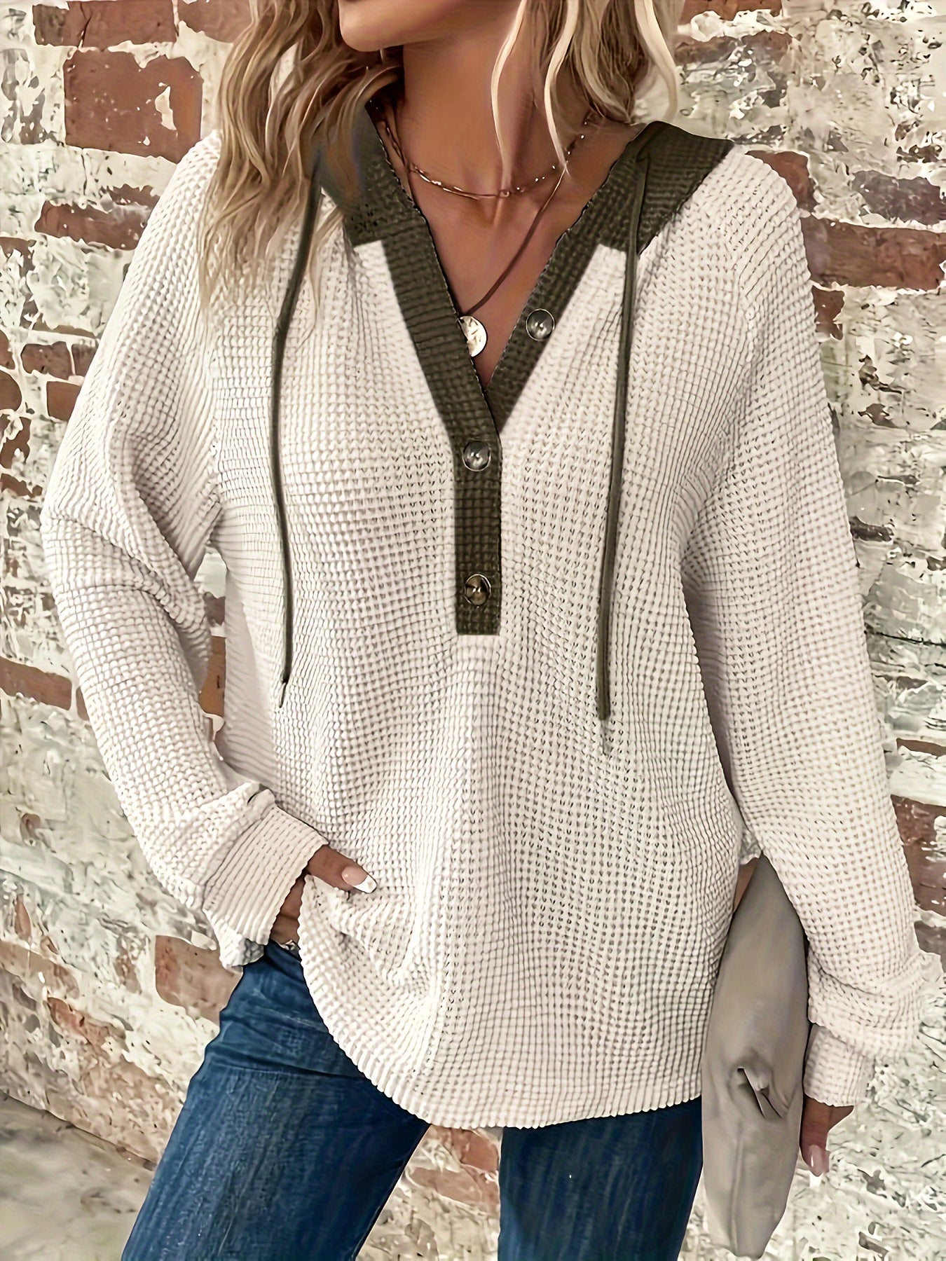 Ulyssia | Oversized Knitted Hoodie with Drawstring - Button Closure, Casual Sweatshirt
