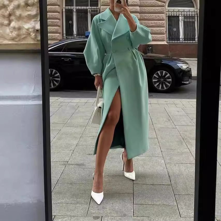 Sefina | Women's Long Double-Breasted Trench Coat - Elegant Outerwear for All Seasons