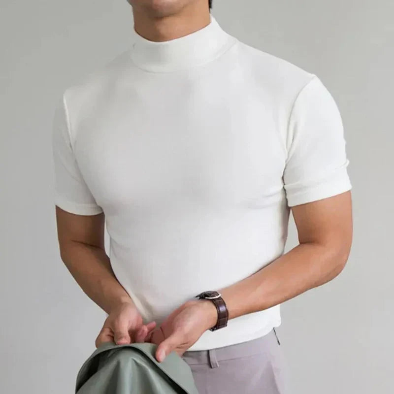Othric | Chemise homme coupe ajustée à col montant – T-shirt décontracté à manches courtes