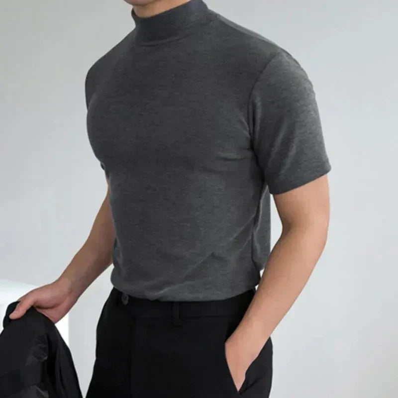 Othric | Chemise homme coupe ajustée à col montant – T-shirt décontracté à manches courtes