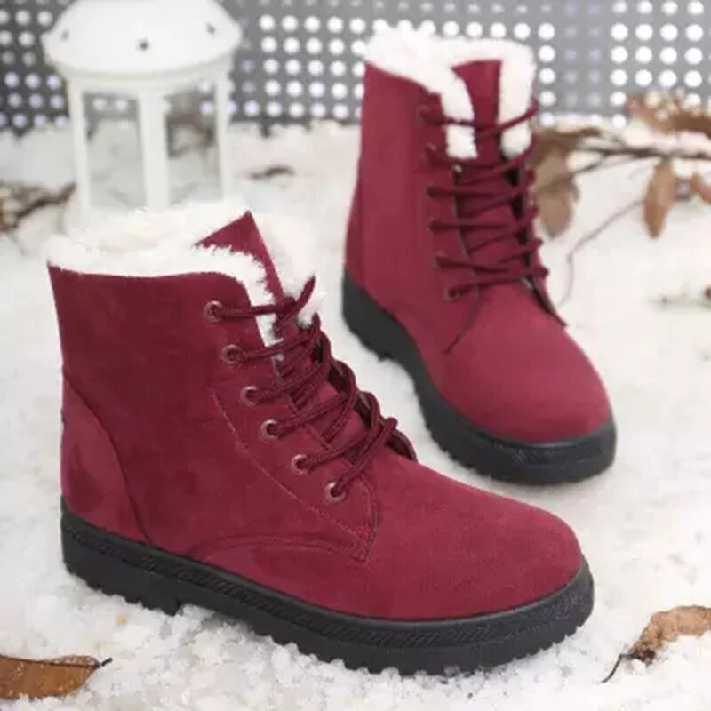 SnowTread | Antislip enkelsneeuwlaarzen met veters en pluche voering voor dames - Waterdichte winterschoenen