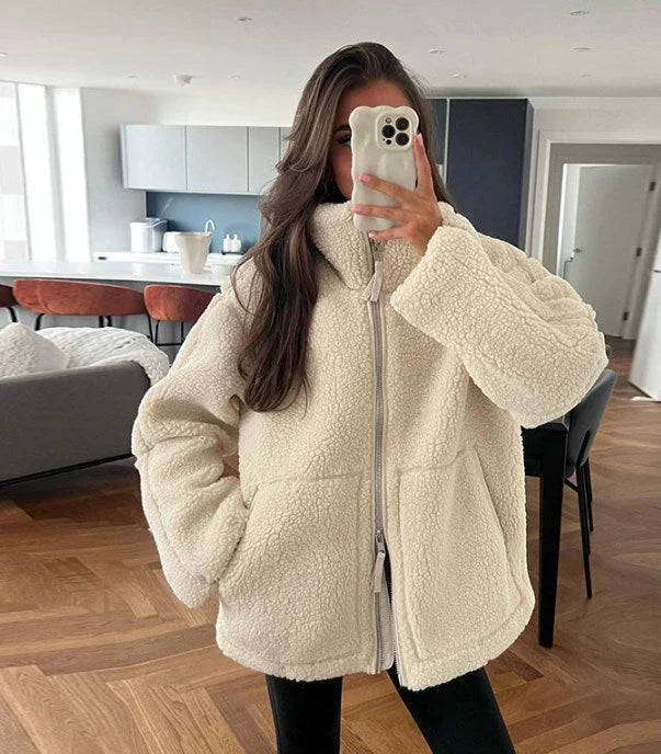 Nirelle | Teddyjas voor vrouwen - Warme Zachte Fleecejas met Hoge Kraag en Ritssluiting, Knusse Winterjas