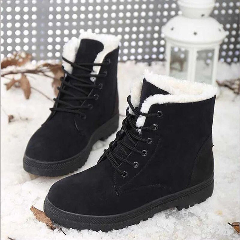 SnowTread | Antislip enkelsneeuwlaarzen met veters en pluche voering voor dames - Waterdichte winterschoenen