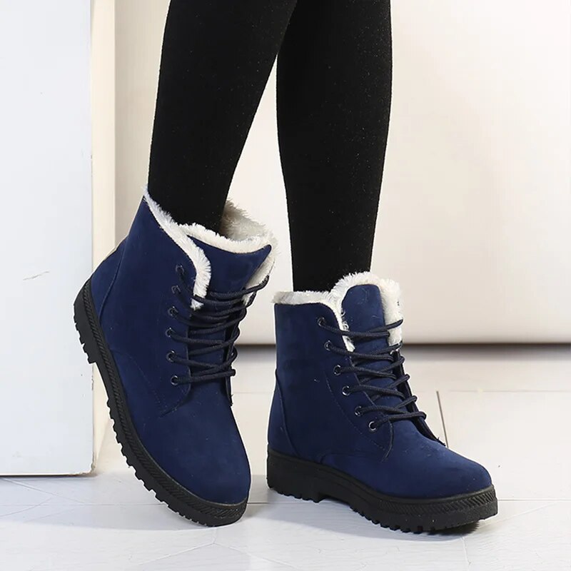 SnowTread | Antislip enkelsneeuwlaarzen met veters en pluche voering voor dames - Waterdichte winterschoenen