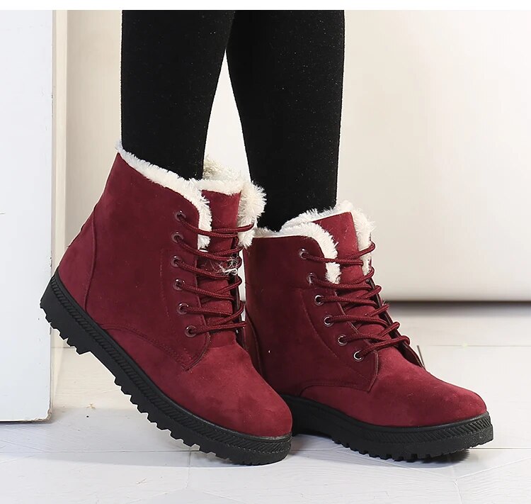 SnowTread | Antislip enkelsneeuwlaarzen met veters en pluche voering voor dames - Waterdichte winterschoenen