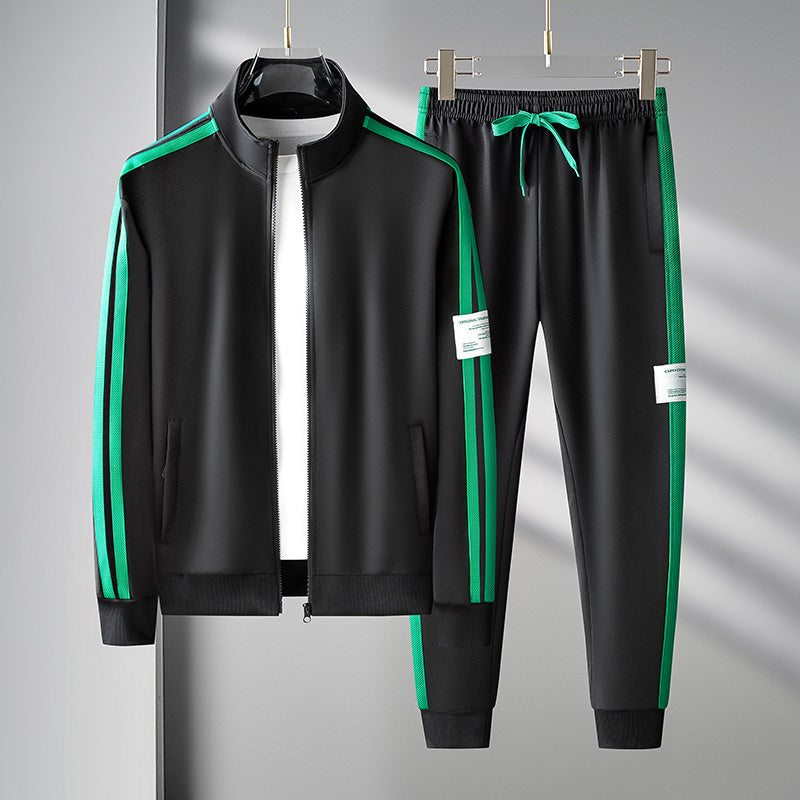 Varyn | Casual trainingspak met rits voor heren – gestreept jack en joggingbroek voor sport