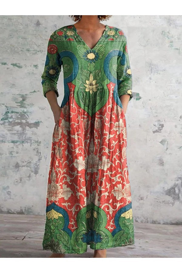Druselle | Maxijurk voor dames – luchtig bloemenpatroon met vloeiende lijnen en lichte drapering