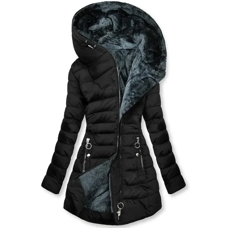 Xelvessa | Gewatteerde fleece gevoerde damesjas met capuchon – Warme winterjas, casual buitenkleding