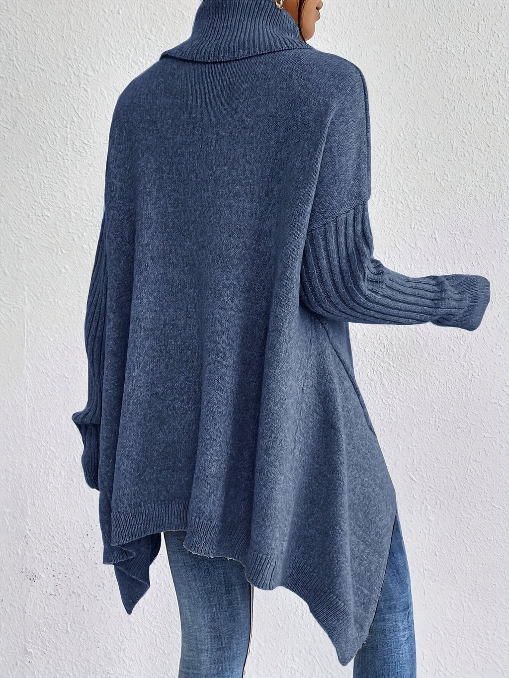 Fenella | Dames Vintage katoenen coltrui - oversized asymmetrische zoom, lange mouwen, casual gebreide trui