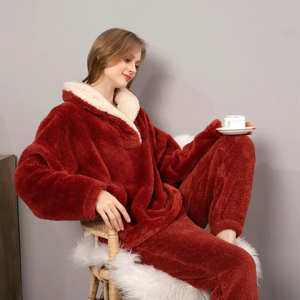 Kairyn | Fleece pyjamaset voor dames – Comfortabel, dik en ultrazacht voor winterse nachten