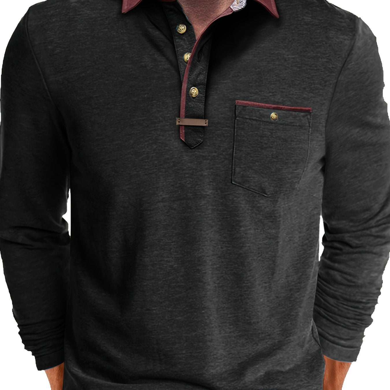 Paulo | Polo homme à manches longues – Henley décontracté avec col color-block et poche poitrine