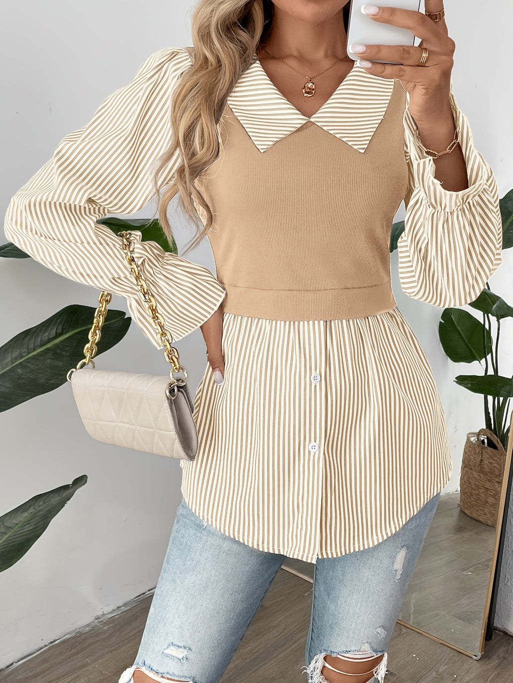 Abrielle | Gestreepte Blouse met Laagjes Kleurblok voor Vrouwen - Shirt Met Lange Mouwen