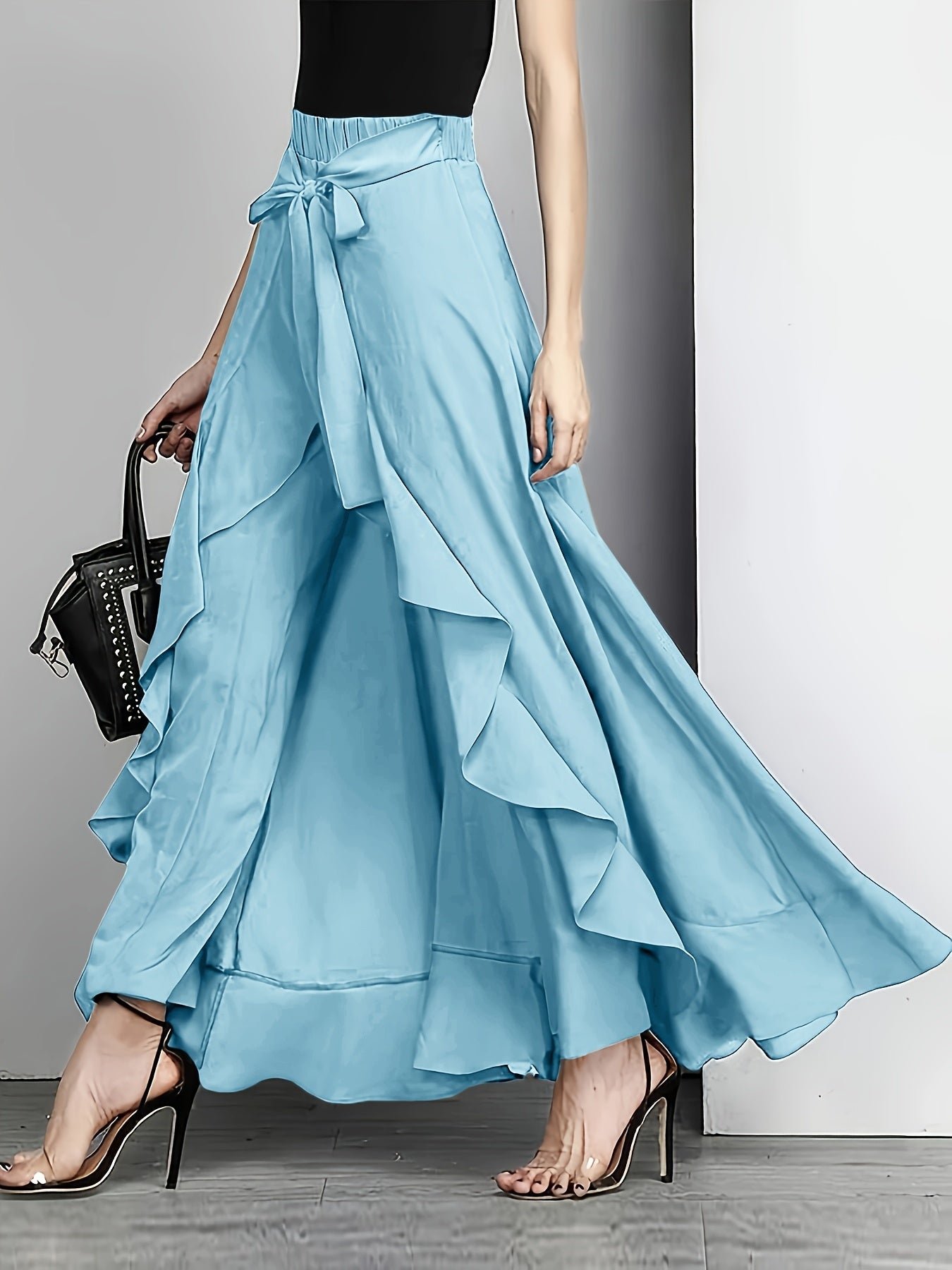 Hynessa | Ruffle women's trousers - wide-leg trousers with high waist and skirt overlay