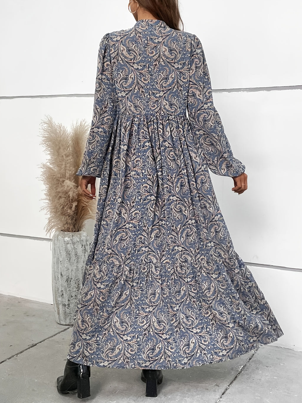 Luciana | All-over Print Button-Front Dress, Elegant Lantern Sleeve Flowy Dress for Women