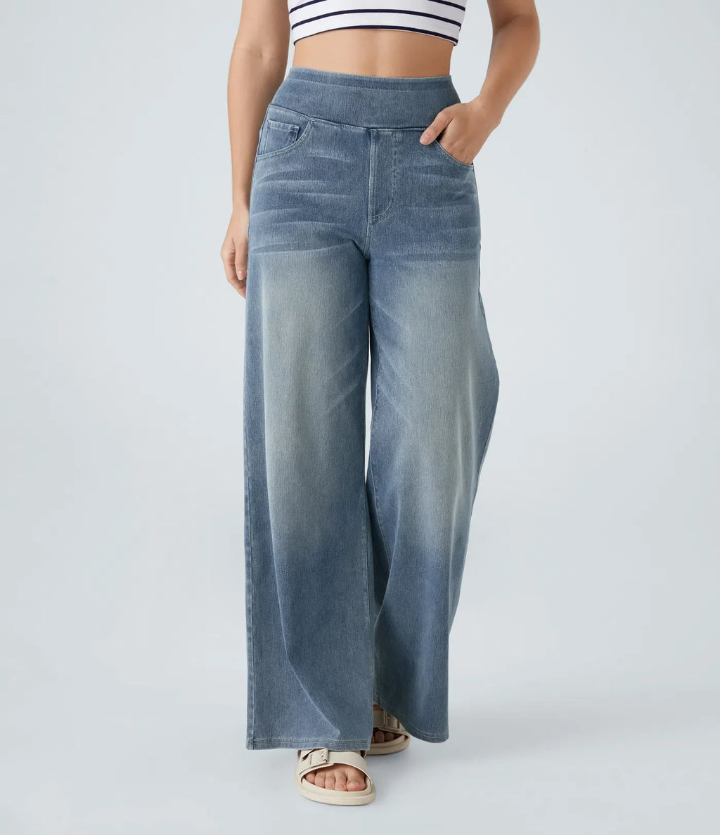 Riona | High-waisted elastic wide-leg trousers for women - Trendy, casual denim