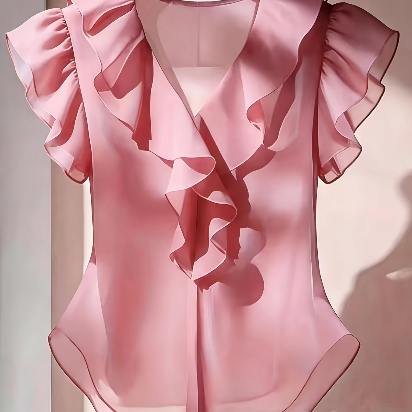 Ionae | Dames zomer chiffon shirt – Franse stijl top met ruches in effen kleur