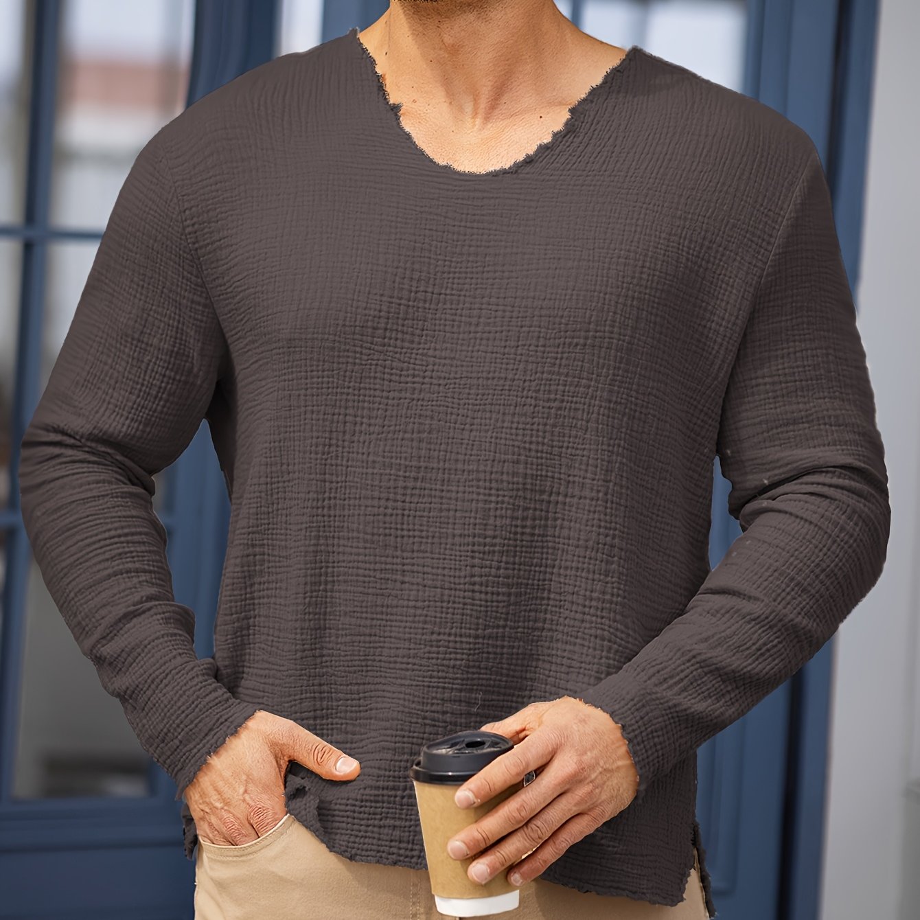 Silo | Heren-T-shirt met korte mouwen en V-hals – Casual zomers strandtop met verweerde look