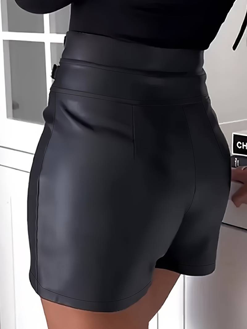 Elsineth | Women's Faux Leather Skirt Shorts with Side Buckle - Stylish Casual & Trendy Shorts