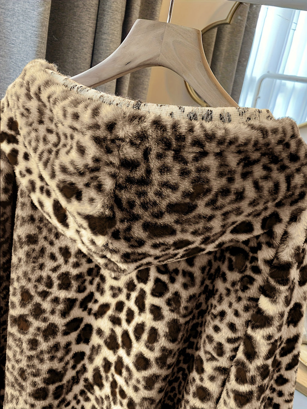 Claribel | Plus size fuzzy luipaardprint capuchon met koord - Casual Herfst/Winter Sweatshirt