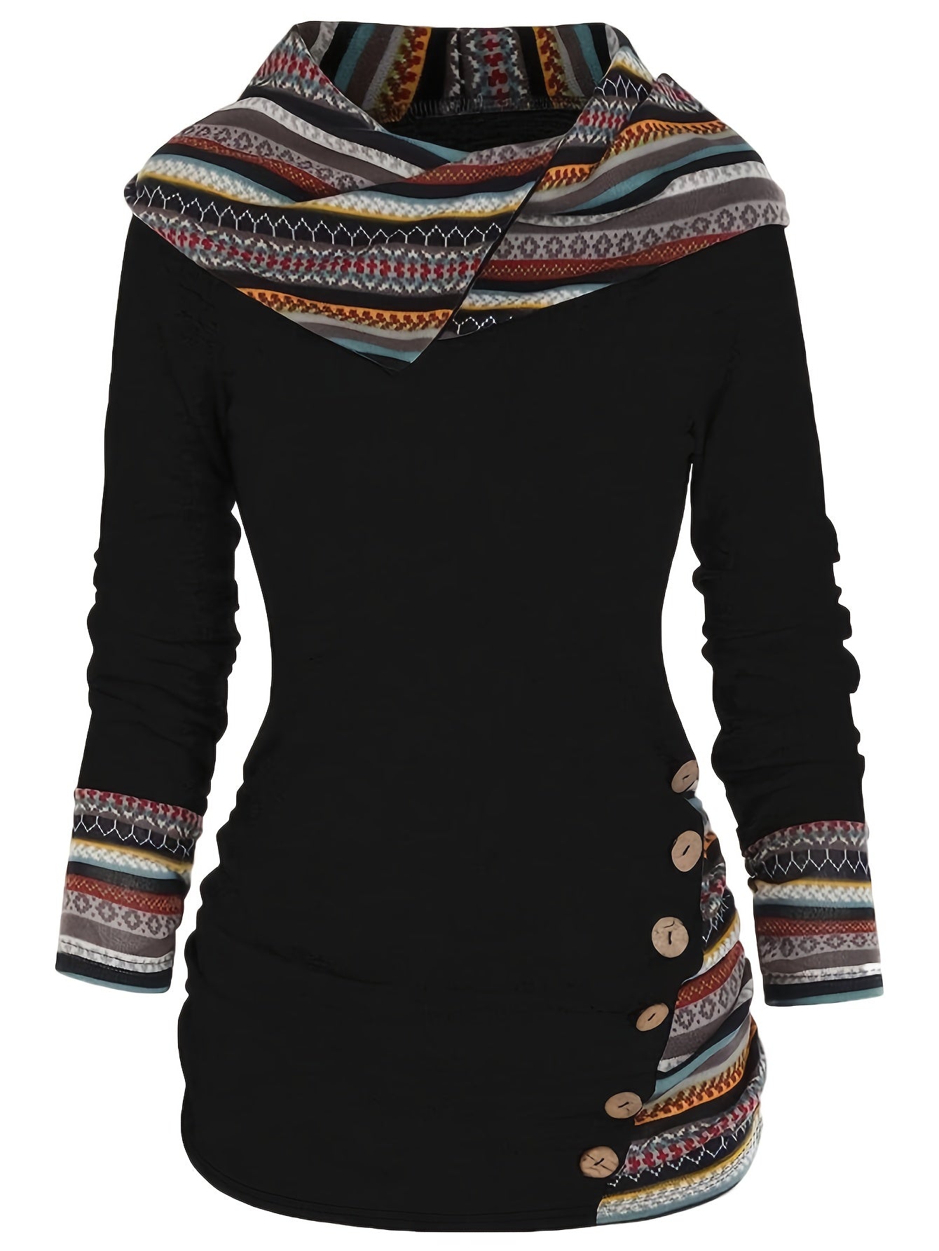 Hannelore | Hoodie met knoopdecoratie en streepdessin - Casual Pullover met lange mouwen