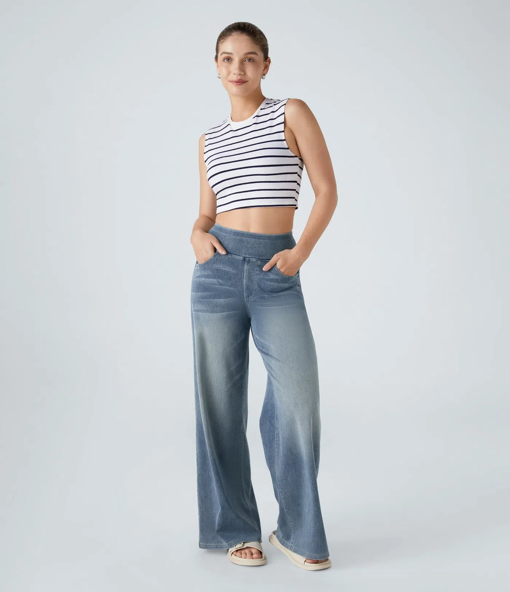 Riona | High-waisted elastic wide-leg trousers for women - Trendy, casual denim