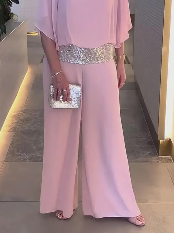Freydis | Elegant Two-Piece Sequin Set - Loose Blouse & Wide-Leg Trousers for Women