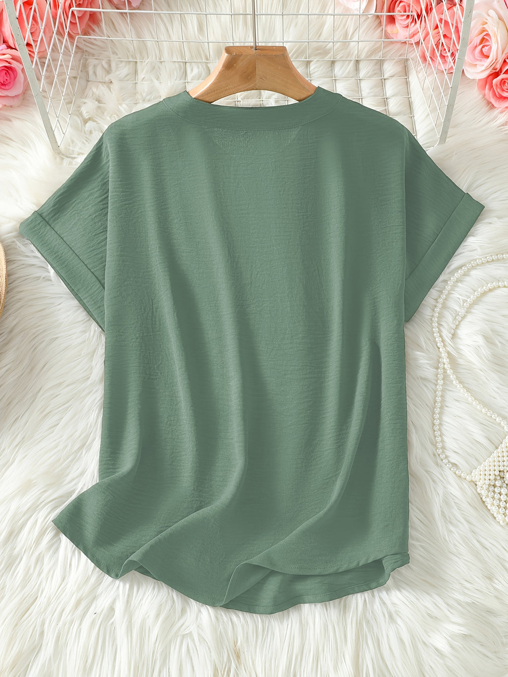 Elaria | Women V-Neck Blouse - Solid Color Loose-Fit Short Sleeve Top