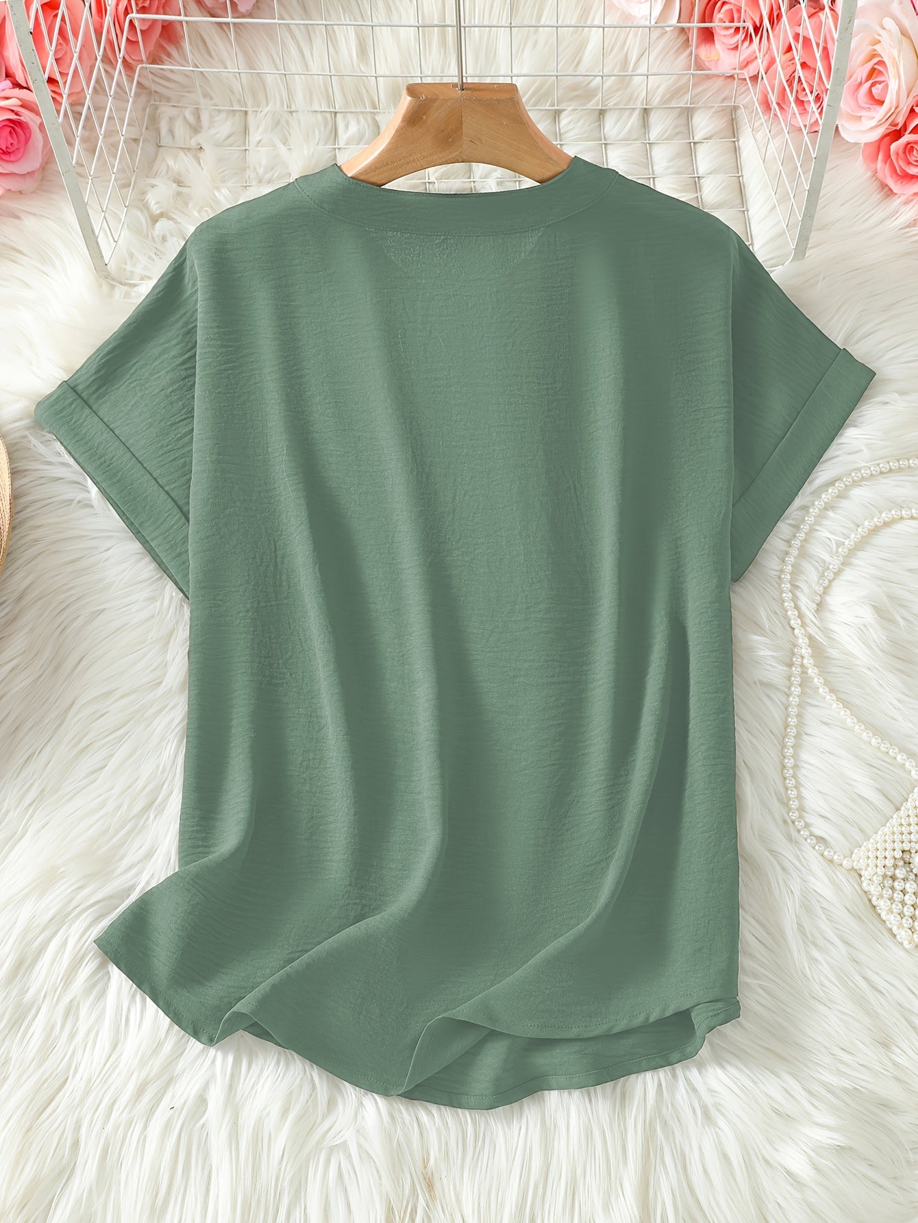 Elaria | Women V-Neck Blouse - Solid Color Loose-Fit Short Sleeve Top