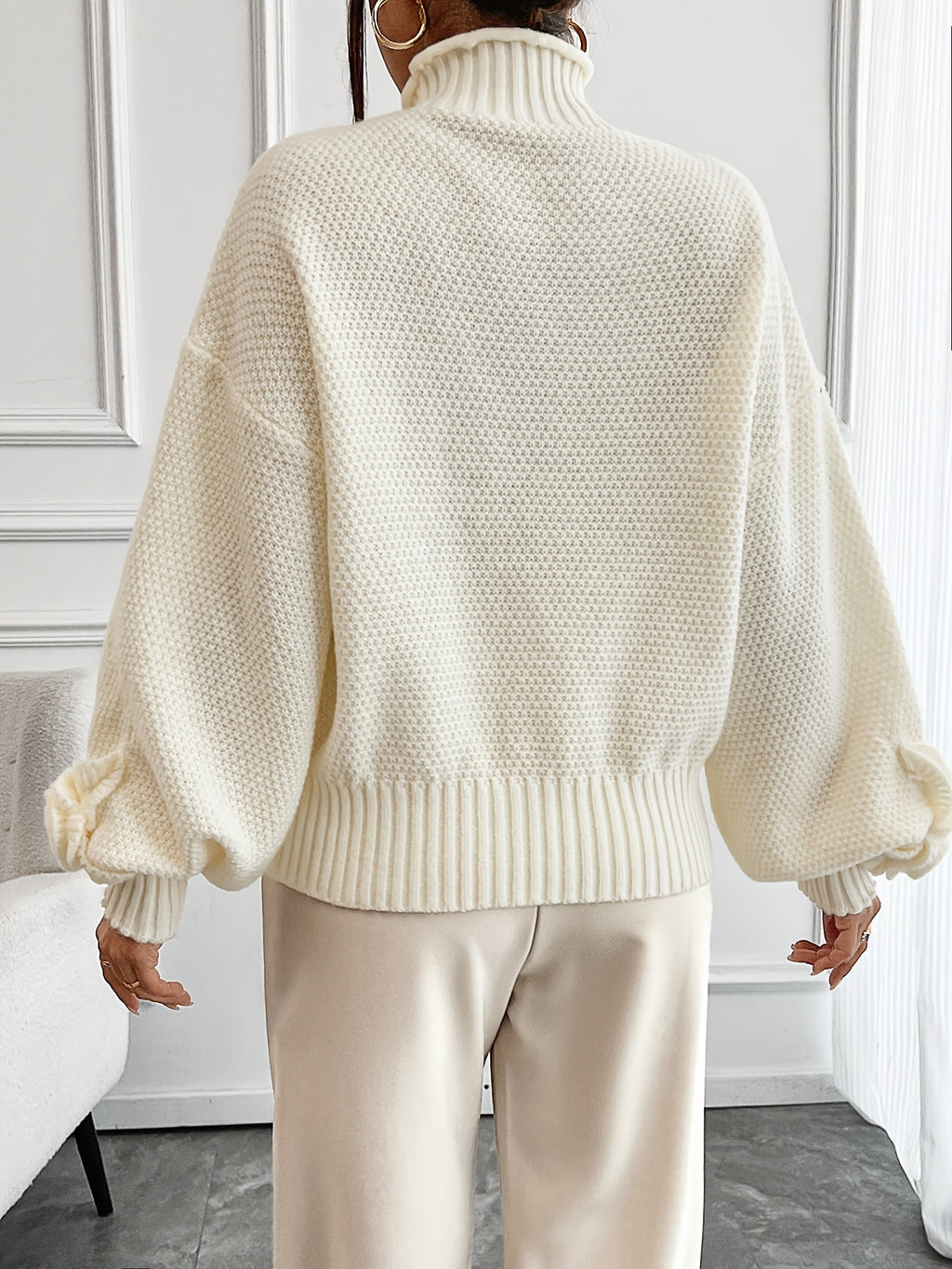 Gweneira | Elegant Floral Turtleneck for Women - Lantern Sleeves, Casual Fashion