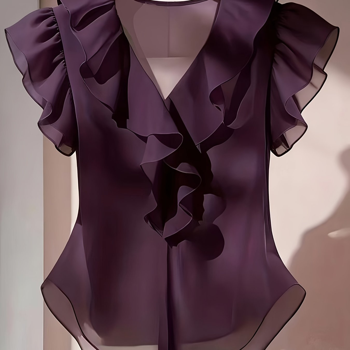 Ionae | Dames zomer chiffon shirt – Franse stijl top met ruches in effen kleur
