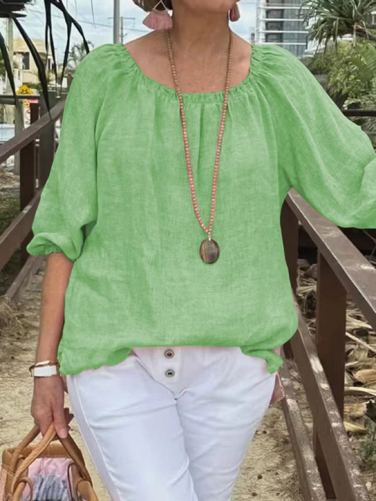 Denise | Casual Ronde Hals Top met Halve Mouwen