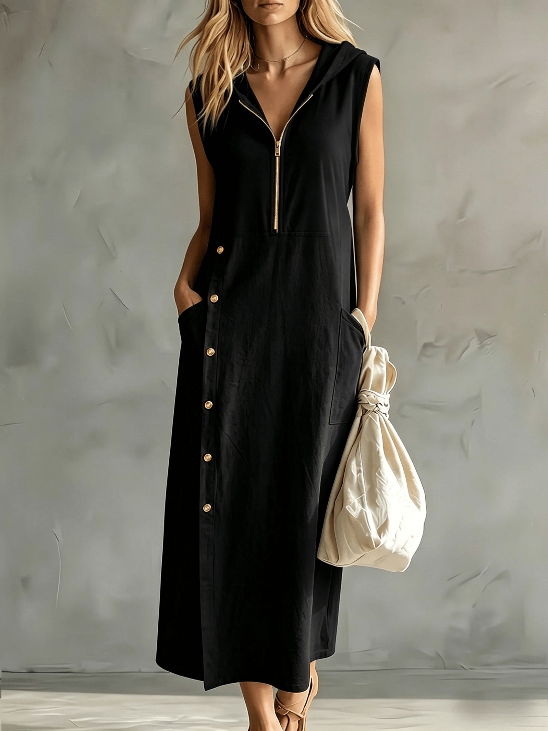 Kyrina | Zomerjurk met capuchon voor dames, casual, losse pasvorm, lichtgewicht, comfortabel