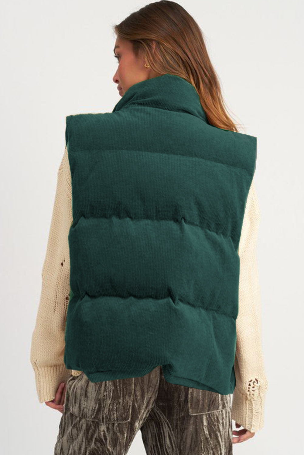 Dagny | Corduroy Puffer Vest met Ritssluiting Staande Kraag Casual Jack voor Dames