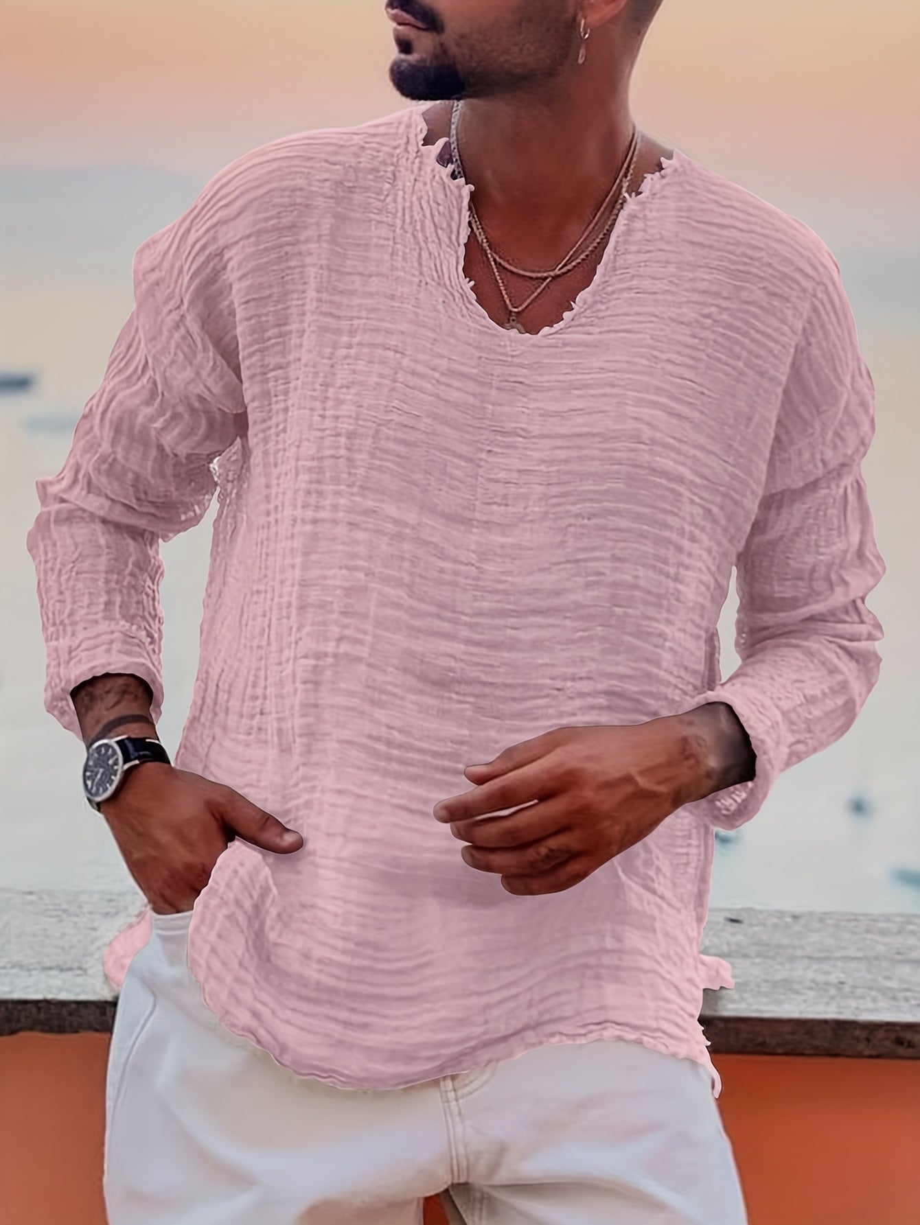 Ziveno | V-hals T-shirt met distressed-look voor heren – Casual zomershirt met halflange mouwen
